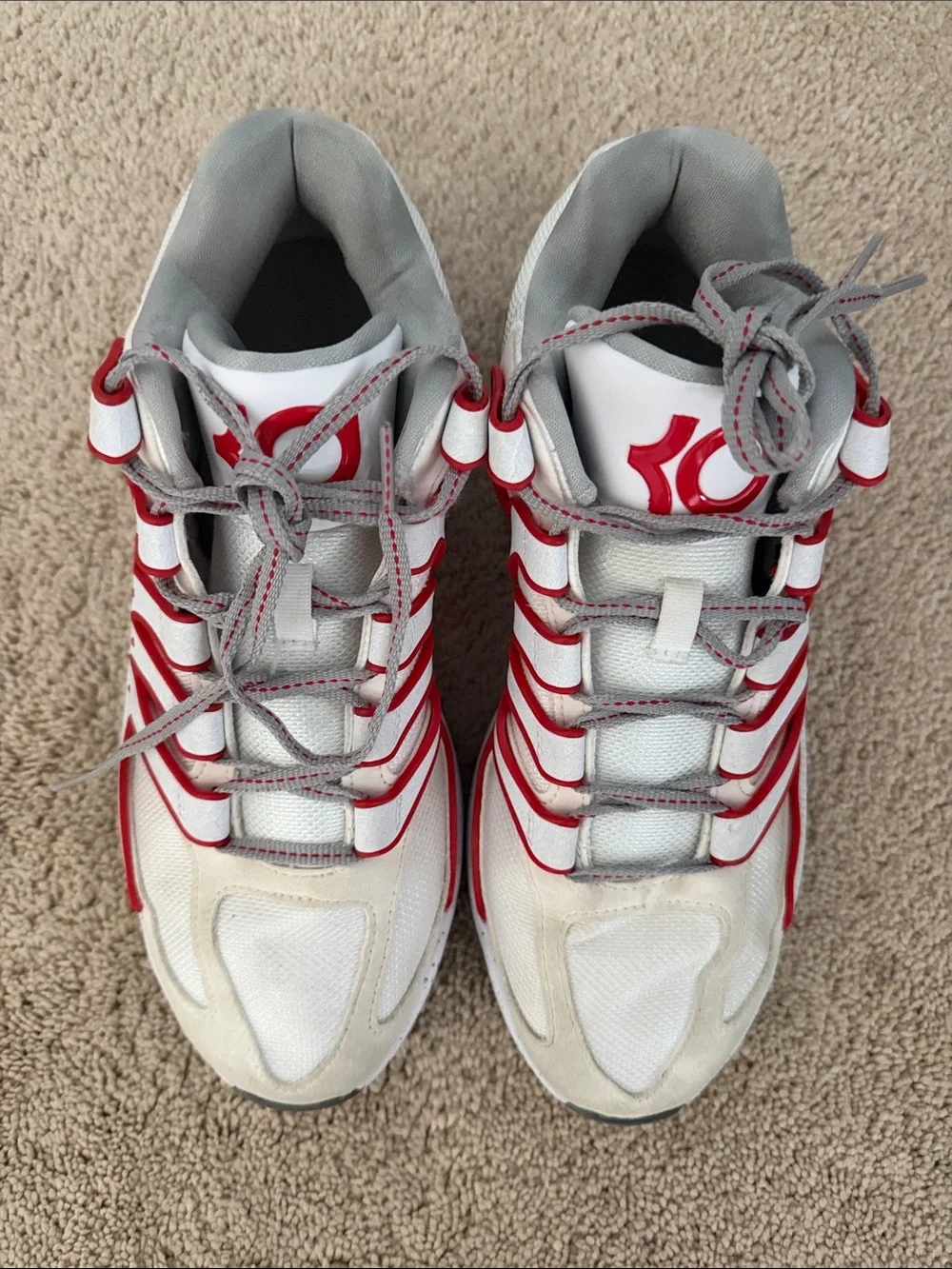 Kevin Durant White & Red Basketball shoes with Gray Accents